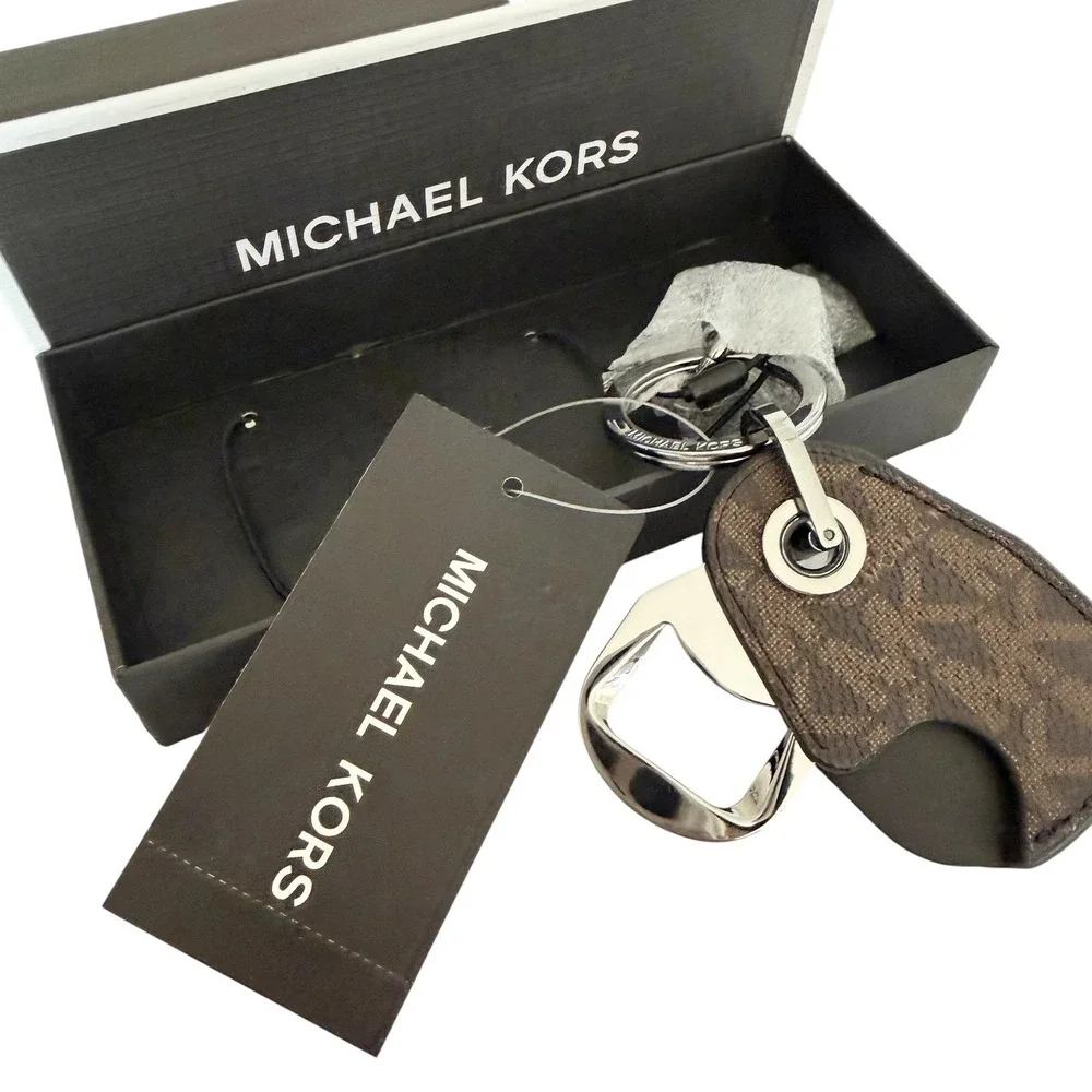 Michael Kors Men's Harrison Brown Signature Logo Bottle Opener Key Fob NWB